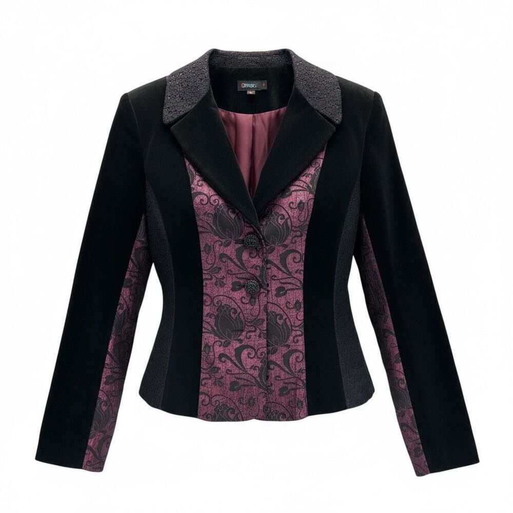 D studio Gothic Velvet Blazer Size 8 Black & Burgundy Y2K Victorian Jacket